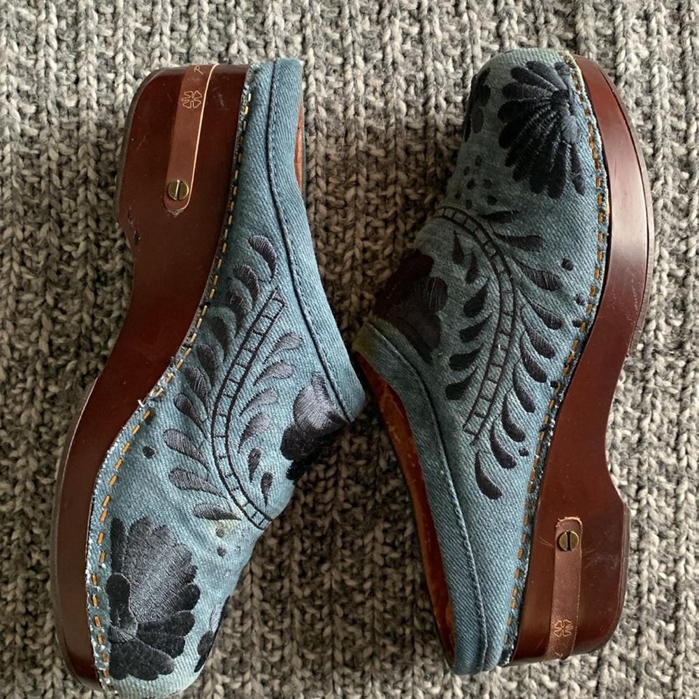 Lucky Brand Embroidered Denim Mules